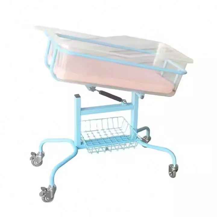 Hospital Clinical Medical Mobile Baby Cot Cribs Bed Tray Hospital Cribs for Sale with Plastic Carton Shanghai Stainless Steel