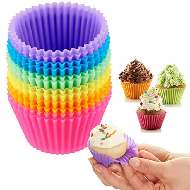 12 pcs Soft Silicone Round Cake Muffin Chocolate Cupcake Liner Baking Cup Mold