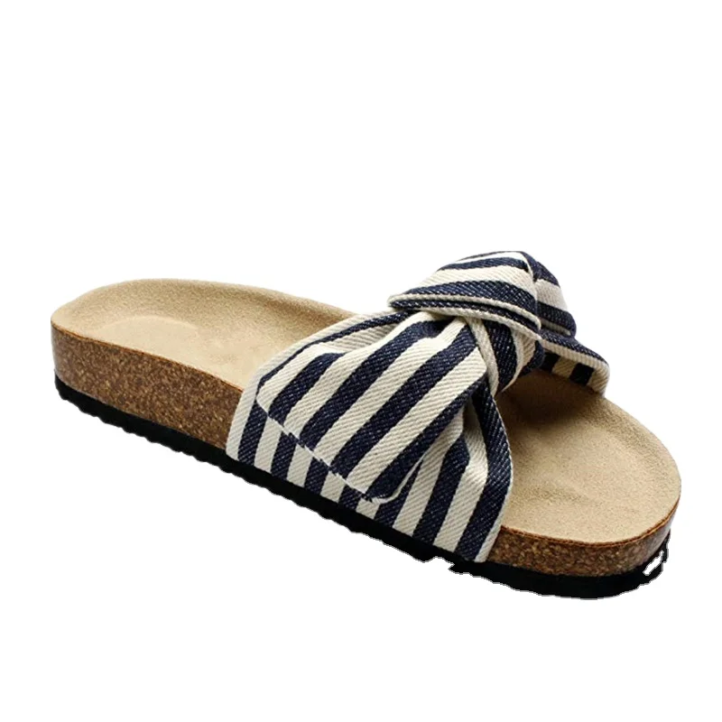 Уличная оптовая продажа по индивидуальному заказу, новый модный дизайн, недорогие босоножки на плоской подошве с бантом и пробковой подошвой