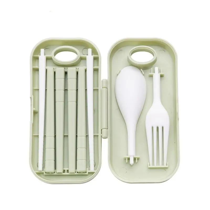 Green Folding Portable Spoon Fork Plastic Three Piece Flatware Cutlery Set With Case