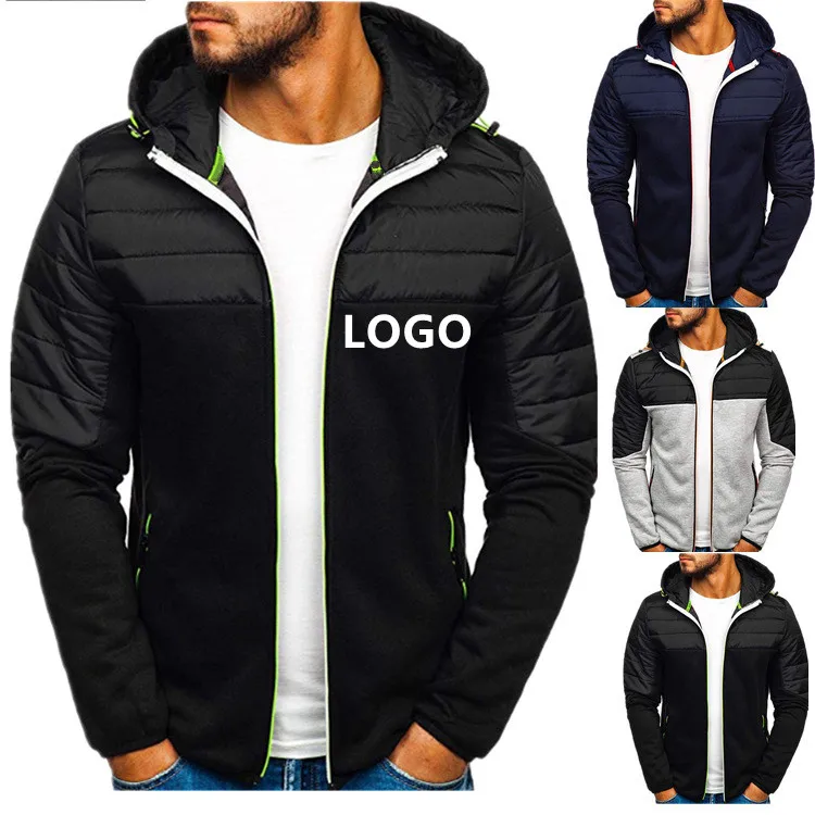 custom logo winter hooded bubble coat zip up streetwear men knitted jacket