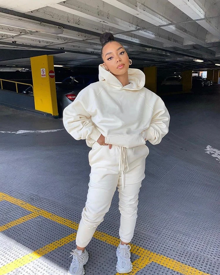 Fall Winter Custom Logo Women 2 Two Piece Pants Set Clothing Pullover Tracksuit Cotton Hoodie Jogger Sweat Suit Sets