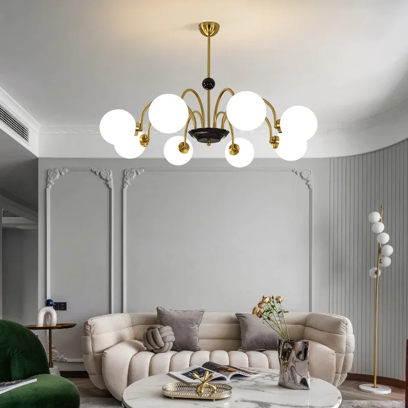 JYLIGHTING Modern simple art glass ball French living room chandelier Nordic dining room bedroom round magic bean pendant light
