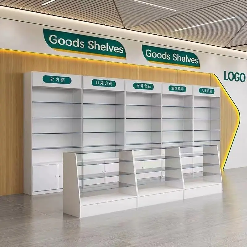 New style pharmacy western medicine pharmacy drug display shelf clinic prescription cabinet glass counter pharmacy display case