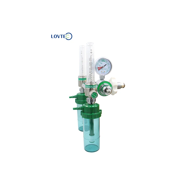 Lovtec aluminum wall mounted flowmeter brass medical double tube oxygen flow meter with adapter