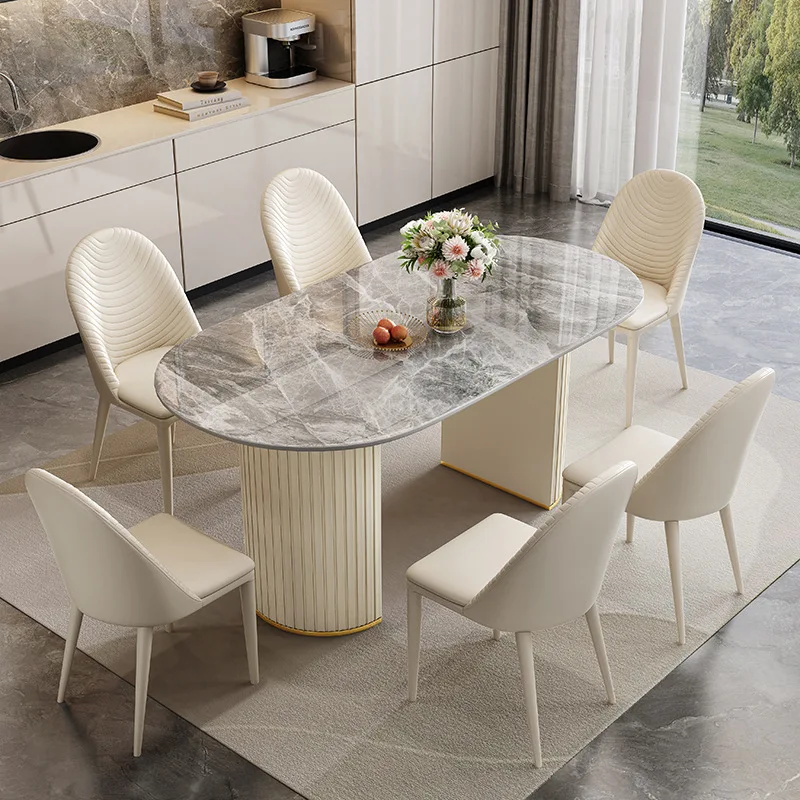 Modern Light Luxury Design Large Rectangular Easy Assembly Sturdy Rock Slabs Desk  for 6 People Dinner Table for Dining Room