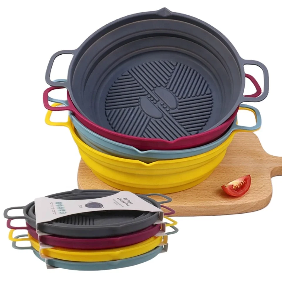 Cheap Price 19cm Food Grade Safe Reusable Silicone Air Fryers Oven Accessories Baking Tray Pan Liners Silicone Pot for Air Fryer