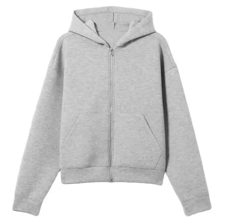 wholesale Drop Shoulder 100% cotton sweatshirt Heavy Weight French Terry Oversized 460gsm Zip Up Men Cropped mens Hoodie