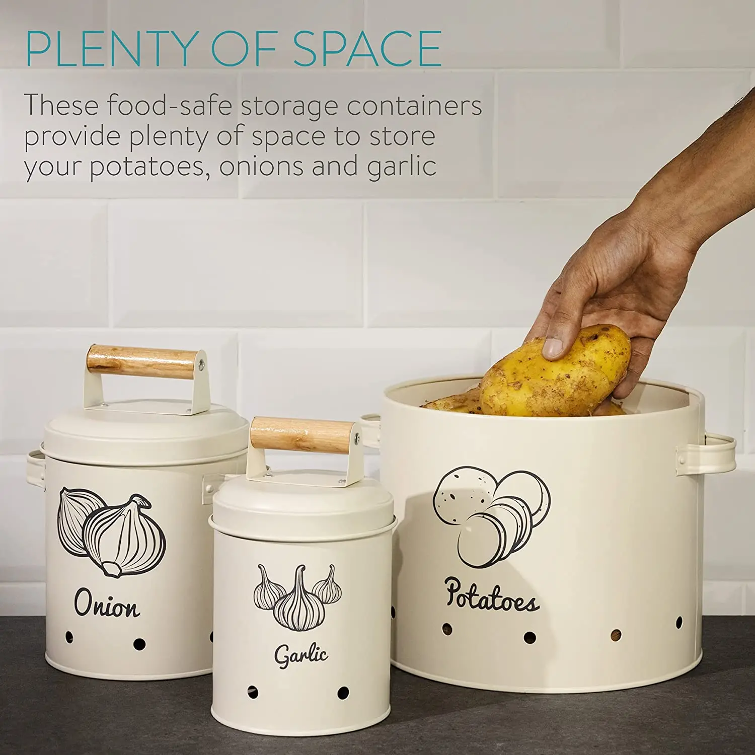 Farmhouse Metal Potato Onion Garlic Canister Sets for Kitchen Counter