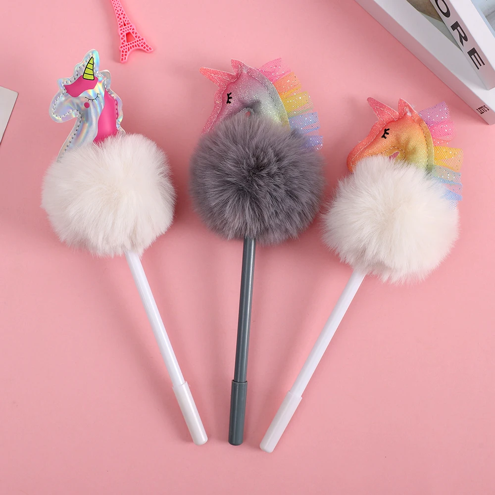 Unicorn Ball Pens Cute Plush Pink Fluffy Neuter Ballpoint Pens