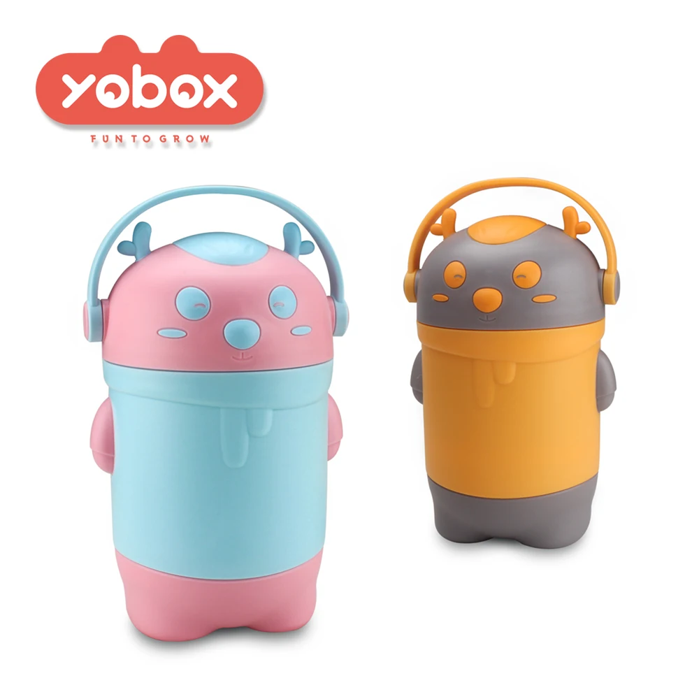 Children baby feeding cute handle portable insulated 304 metal stainless steel lunch box kids food jar with lids