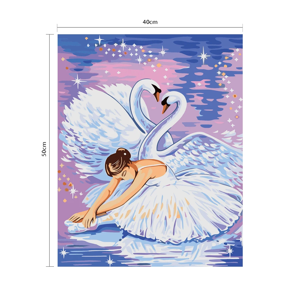 40*50CM Customized Packing Couple Swan Ballet Dancing Girl Oil Painting for Beginners and Adult Framed Digital Oil Painting
