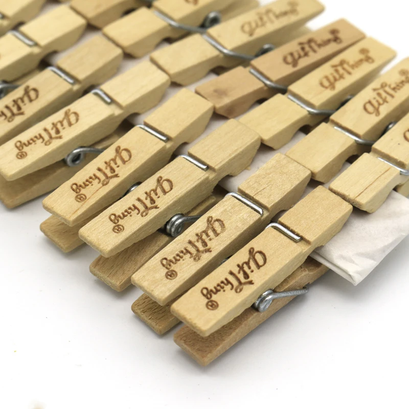 
Mini Natural Wooden Clothespins Photo Paper Peg Pin Craft Clips with Natural Twine (10 Colors) 