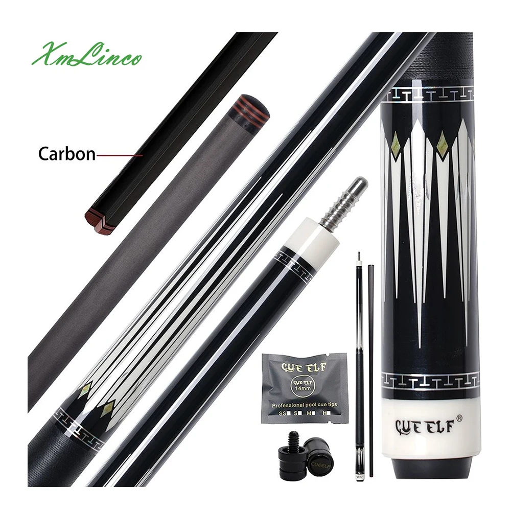 Xmlinco Billiard Pool Cue 1/2 Split Cue Carbon Fiber Shaft Linen Warp12.5mmTip Size High Grade Sticker 58 Inches