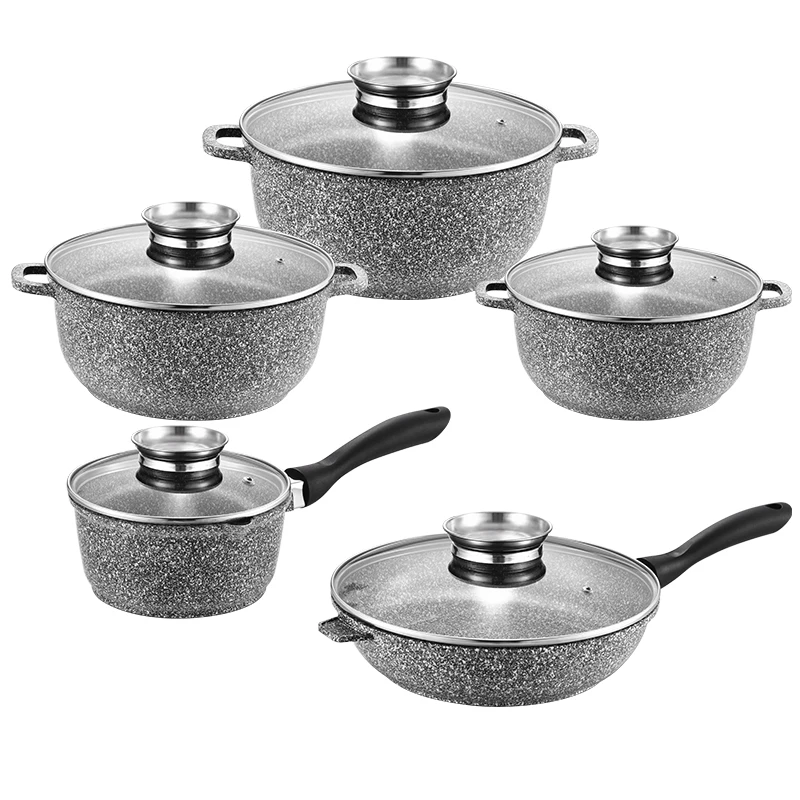 10 Pcs  Aluminum Kitchenware Set With Heat Resistant Painting Eco-friendly Color Ceramic Cooking Pan And Pot Set