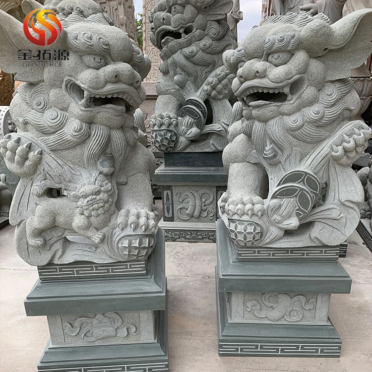 Factory Wholesale Foo Dogs Stone Carvings Feng Shui Green Granite outdoor foo dog statues