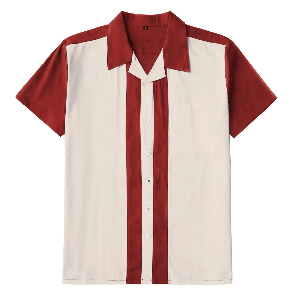 wholesale patchwork shirts custom 100% viscose men bowling short sleeve shirts
