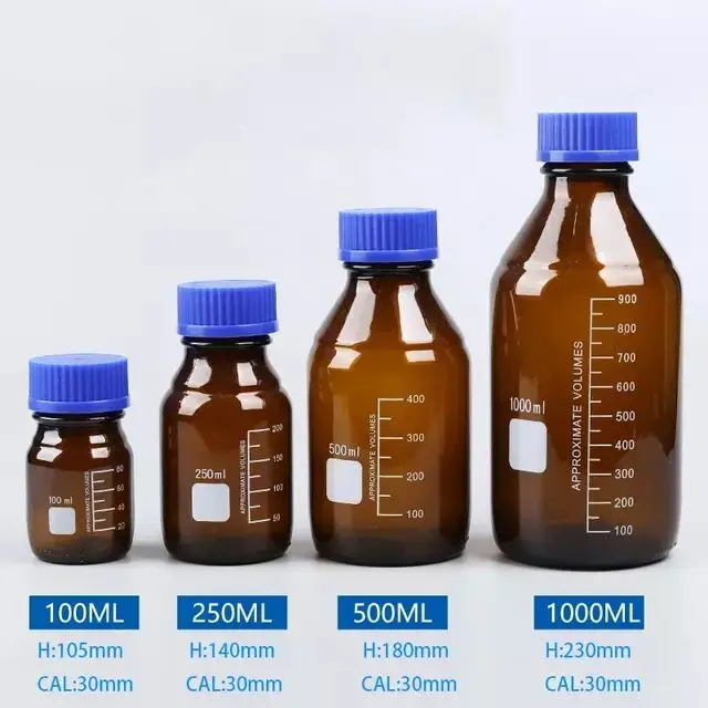 Custom Label Scale 250Ml 1000Ml Liquid Chemical Pharmaceutical Empty Amber Wide Mouth Glass Reagent Bottle With Scale Bottle