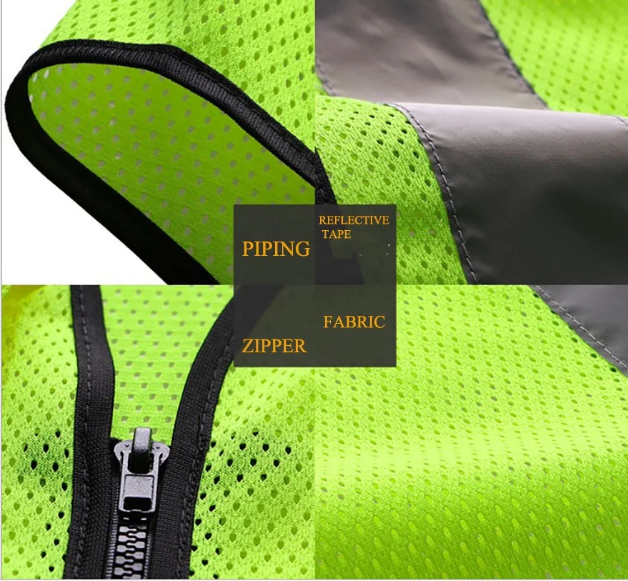 Safety Reflective Vest Mesh Fabric Running Red Hight Visibility Strip Reflective Jacket