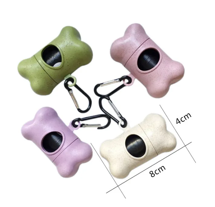 wheat-straw pet Waste Bags Holder Dog Poop Bags Dispenser With Leash Clip