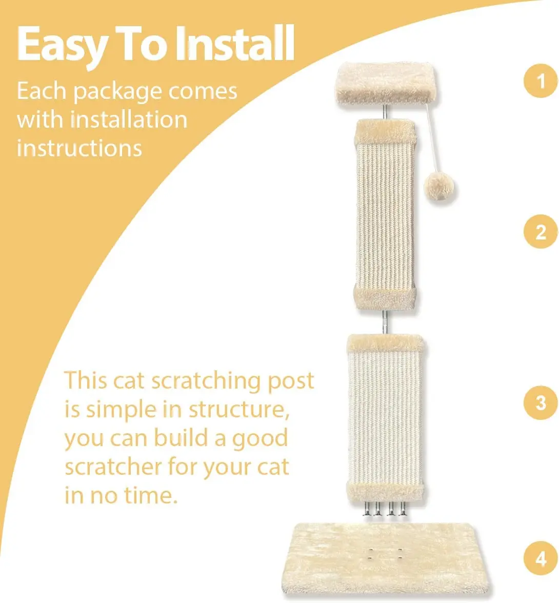 Cat Scratching Post, 32 Inch Large Cat Scratch Post for Cats and Kittens, Nature Sisal Modern Cat Scratcher for Indoor Cats