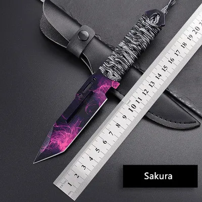 Outdoor Straight Knife Portable Jungle Hunting Survival Knife With Rope