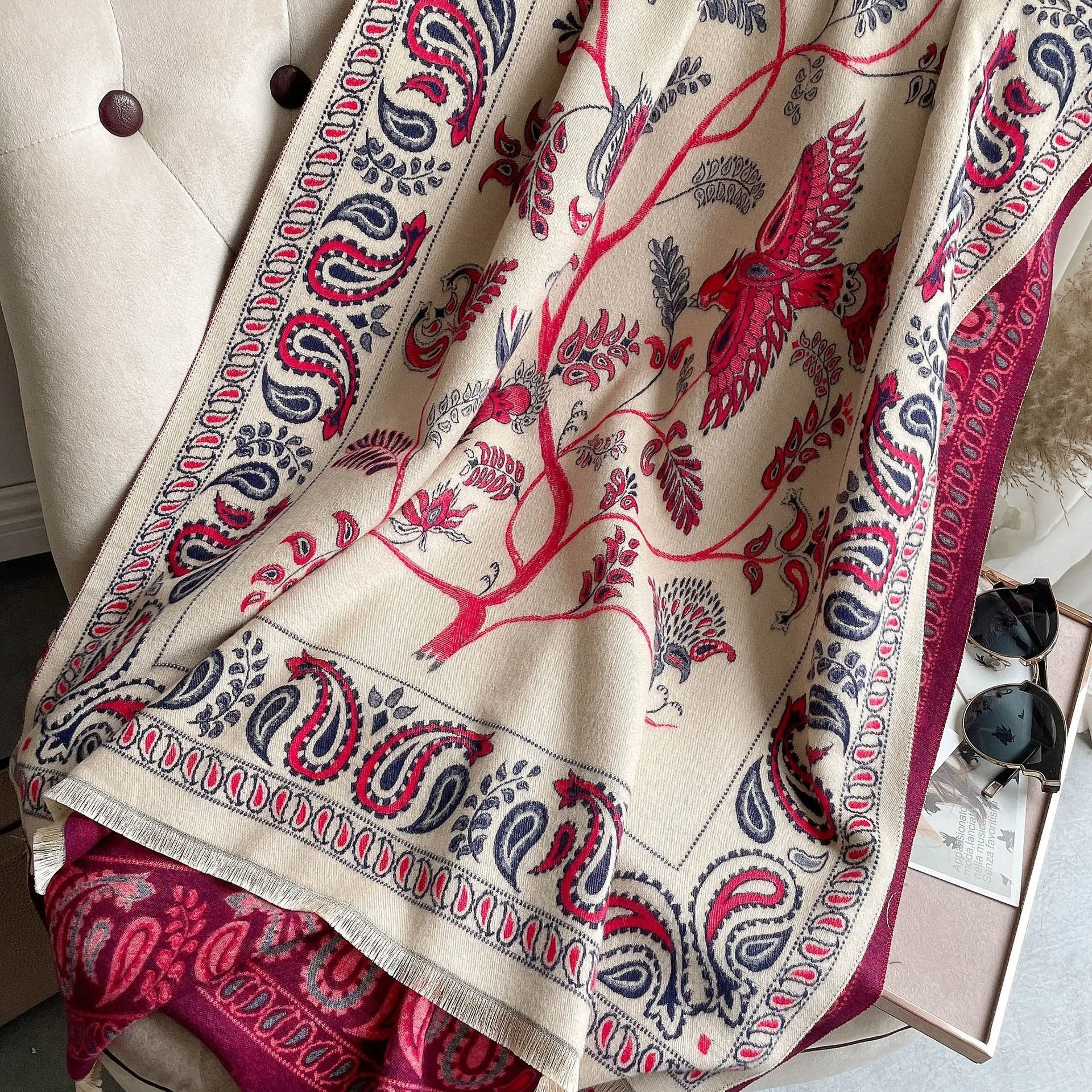 Zifeng OEM Schal Premium Warm Ladies Printed Scarf Tassel Cashmere Shawl