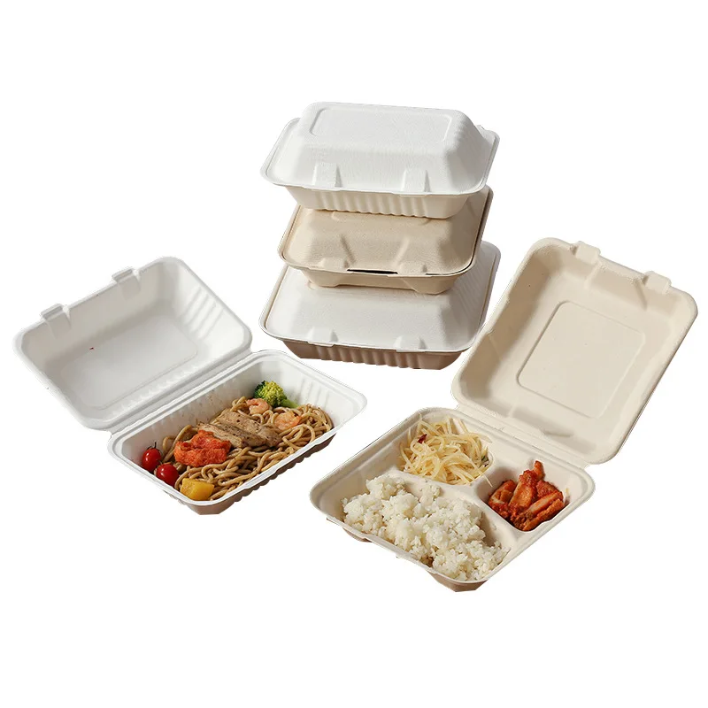 Wholesale Corn Starch Disposable Tableware Lunchbox 9 Inch 3 Compartment Food Container Take Out Lunch Box