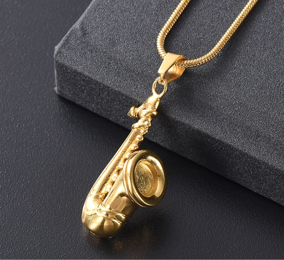 Stainless Steel Saxophone Pendant Necklace Urn Necklace For Human Ashes Music Cremation Jewelry Locket Keepsake For Women Men