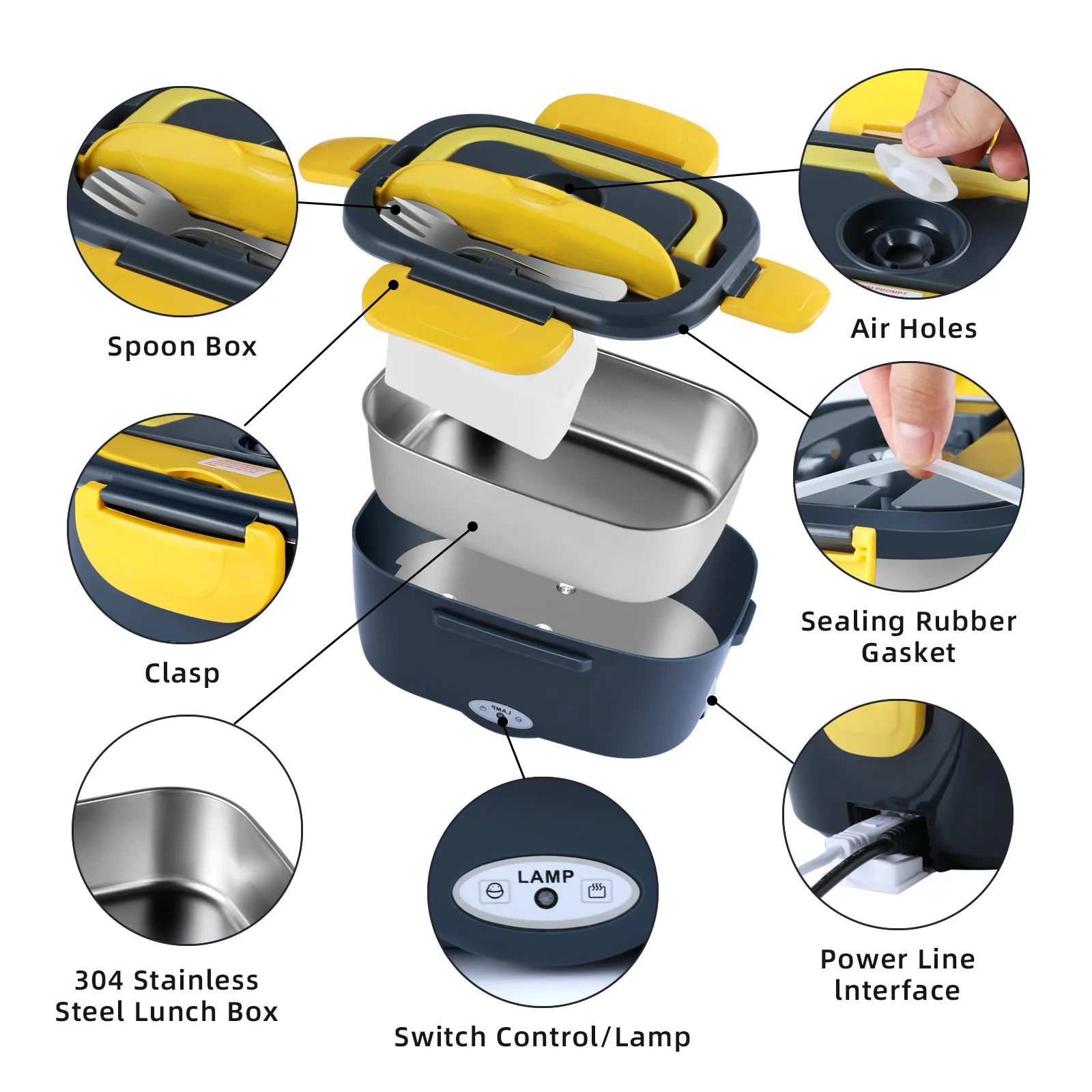 1.5L Food Warmer Heater Portable Lunch Boxes stainless steel Container with Insulation Bag for Car Truck Office