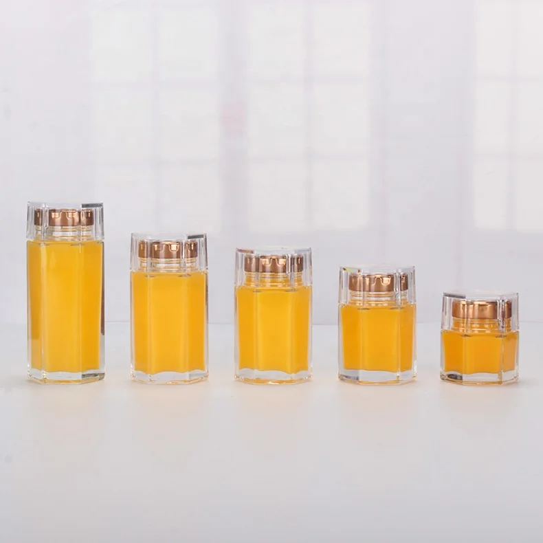 Glass hexagon storage container 80ml 120ml 150ml 180ml 300ml 360ml jam jar glass bottle hexagonal honey glass jar with lid