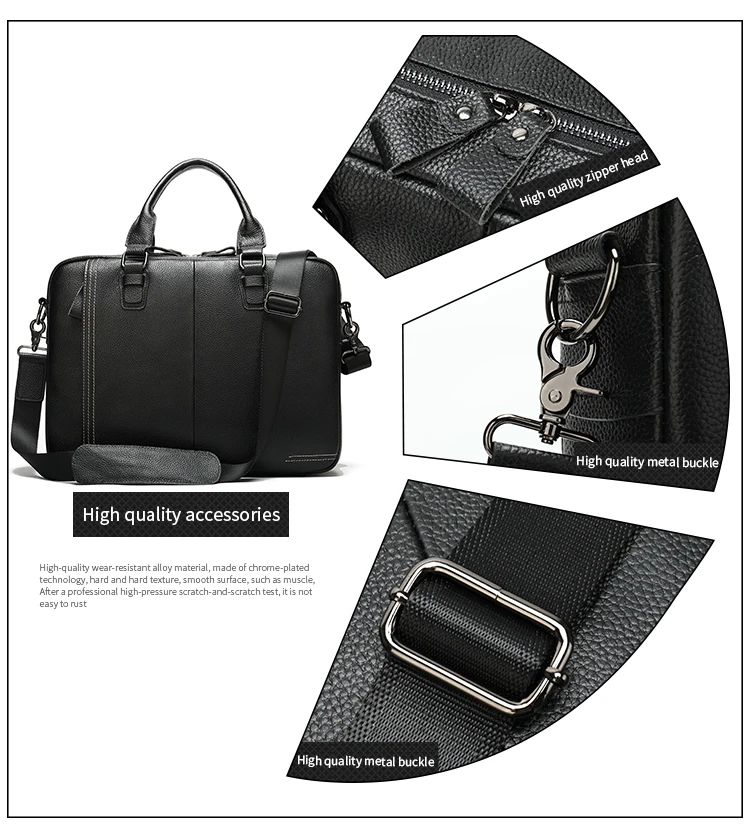 Smooth Cowhide Leather Business Briefcase Large Capacity Multi-layer Briefcase Business Travel Office Laptop Bag