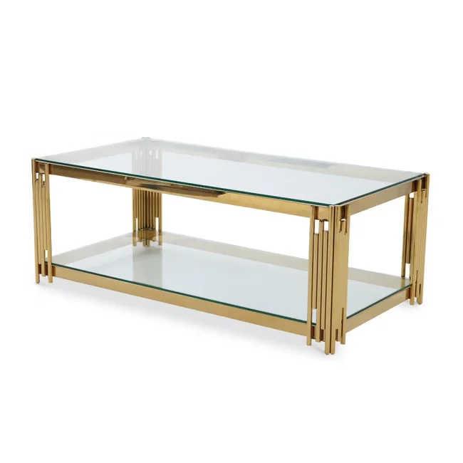 hot sale nordic glass top stainless steel legs side center table living room furniture modern luxury gold coffee tables