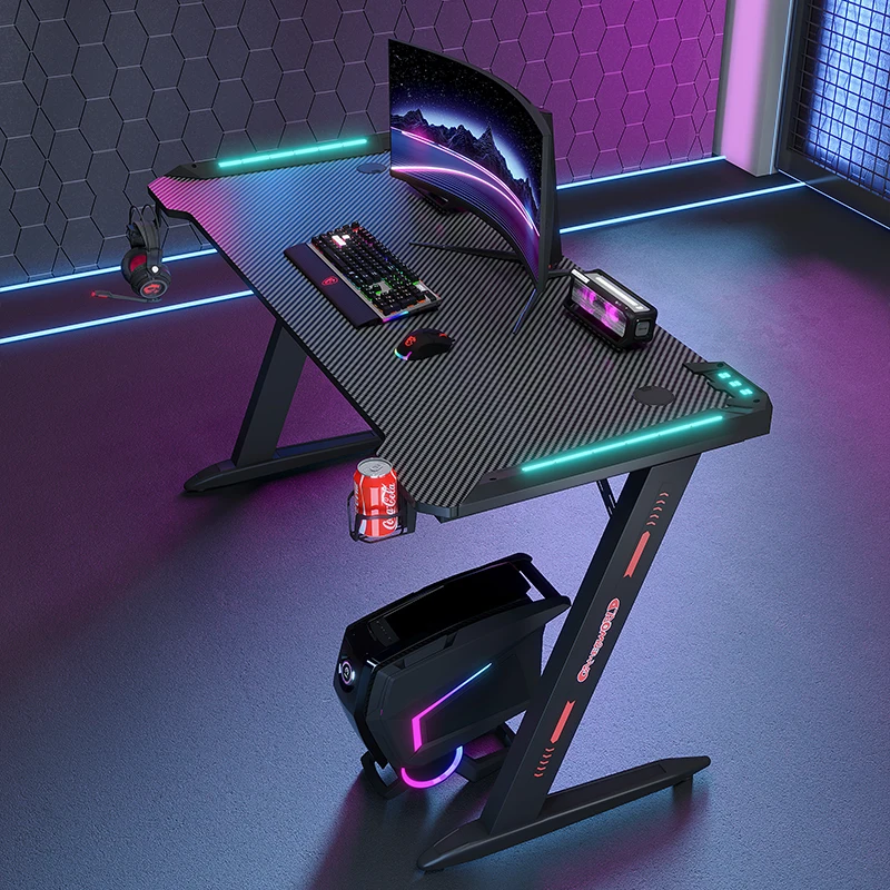2022 Hot Sale Gaming Mesa Gamer Rgb Led Gaming Table Ergonomic Computer Office Desk  PC Desk with Led Light