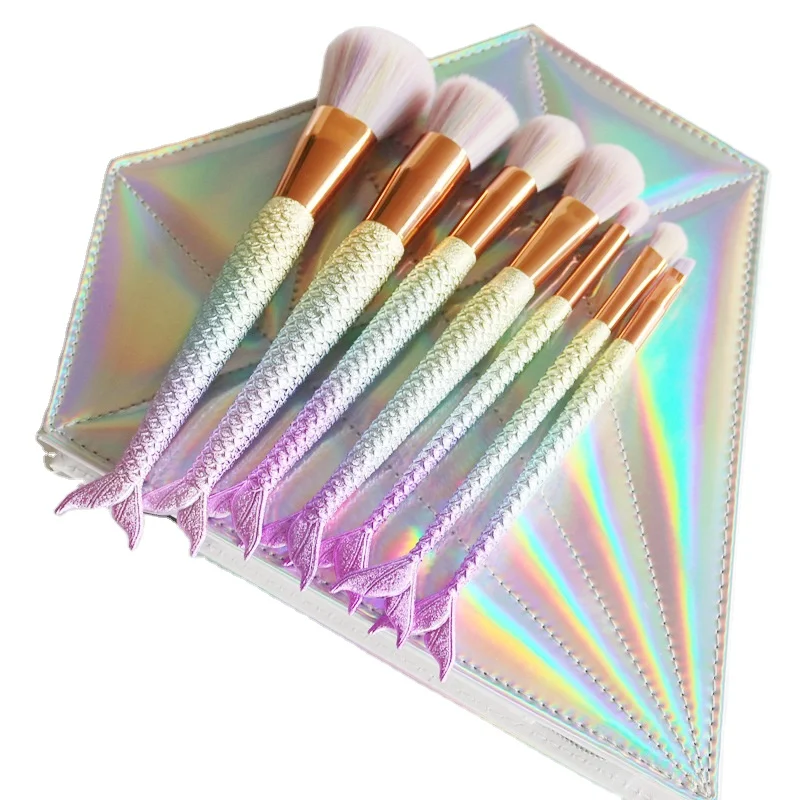 
Fashionable Personalized Mermaid Handle 7Pcs Make Up Brush Set 