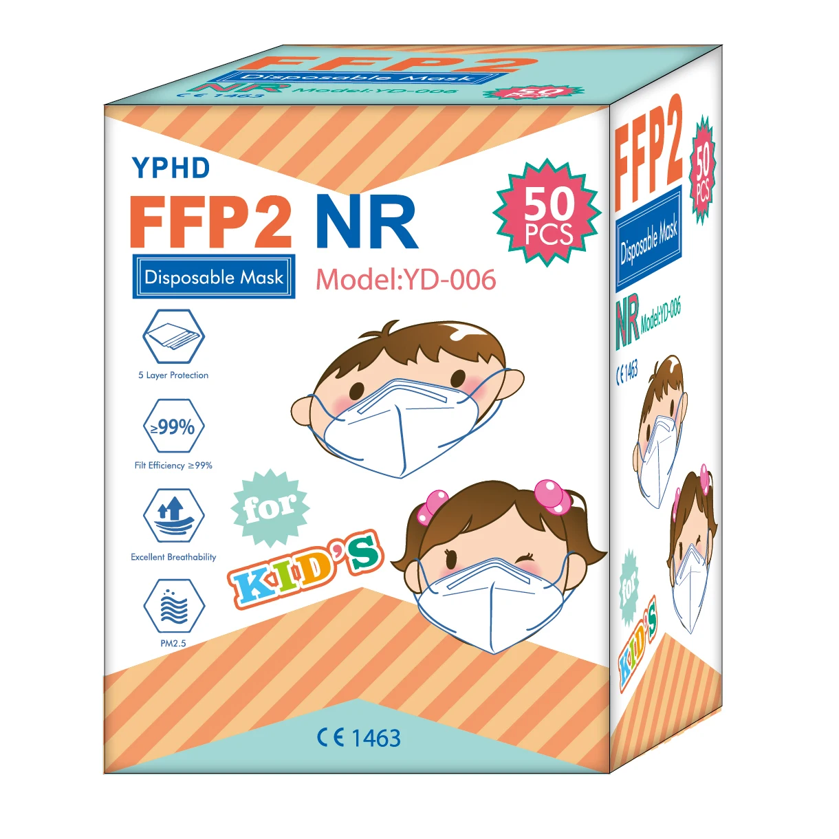 
Protection aura respirator kids mask CE0598 Certified Guangdong Yidao YPHD model yd-006 ffp2 children mask 