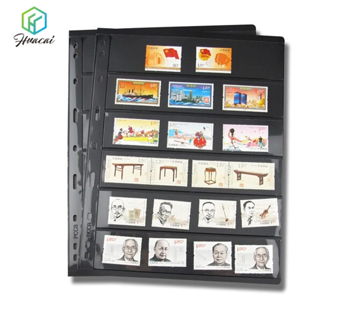 Flexible black PVC plastic 7 rows  stamp album page sheets leaf Folder for stamp collections or currency collection