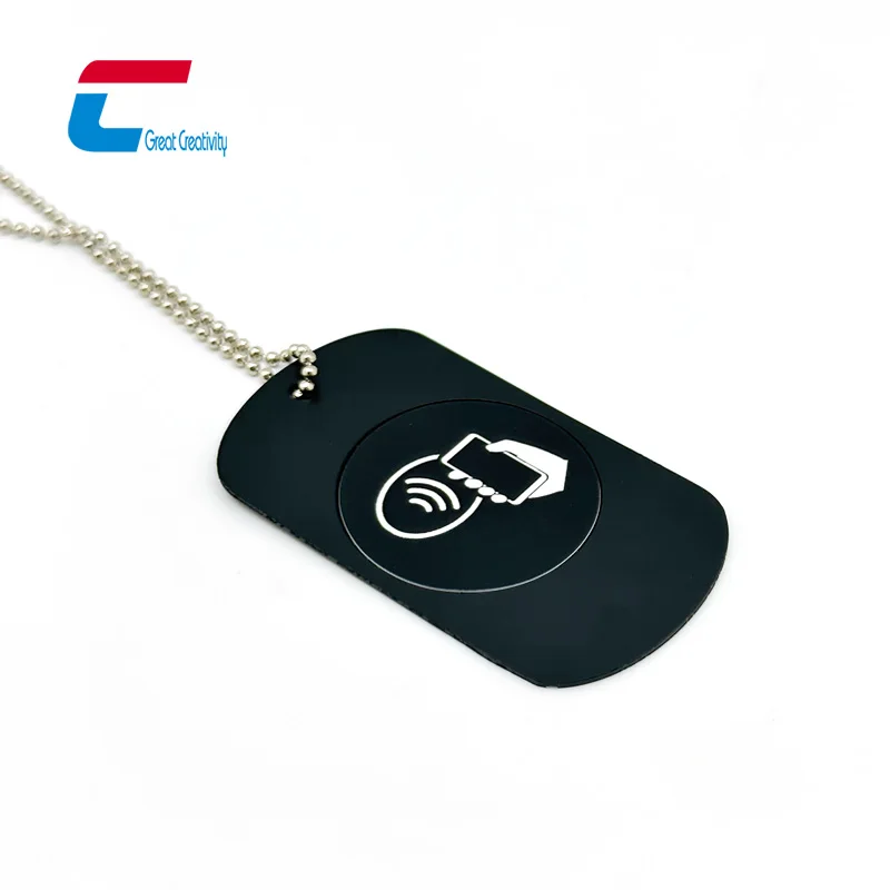 Custom Metal Necklace Social Media Tap Nfc Metal Hang Tag With Chip