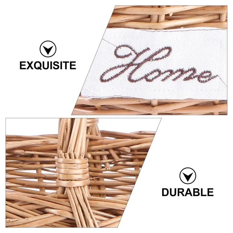 Bread Fruit Food Snack Breakfast Display Hand-Woven Wicker Rattan Tray Round Picnic Storage Basket