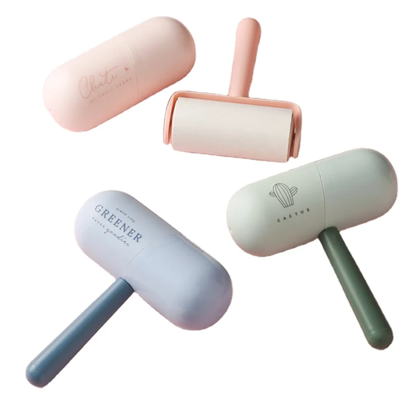 Household Handle Sticky Roller with Tearable Sticker Reusable Animal Hair Dust Removal Brush Easy Clean Clothes Cleaning Tool