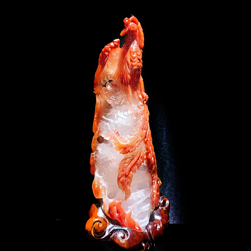 Red Quartz Phoenix Crystal Crafts for Fengshui Decoration Hand Carved DIY Model Stone Figurine