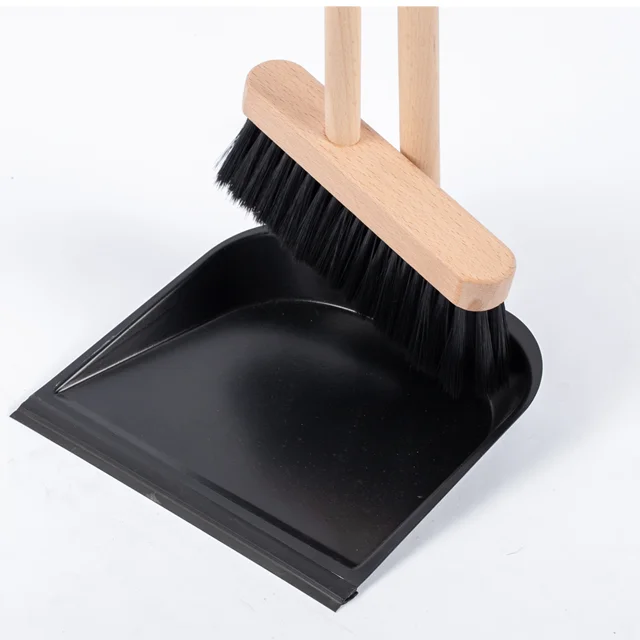 BSCI Factory Natural Long Handle dustpan and wood broom set