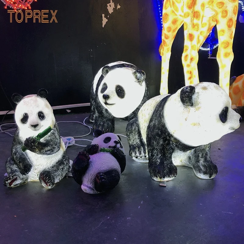 3D garden home decoration life size realistic sculpture fiberglass panda led lights resin animal figurines