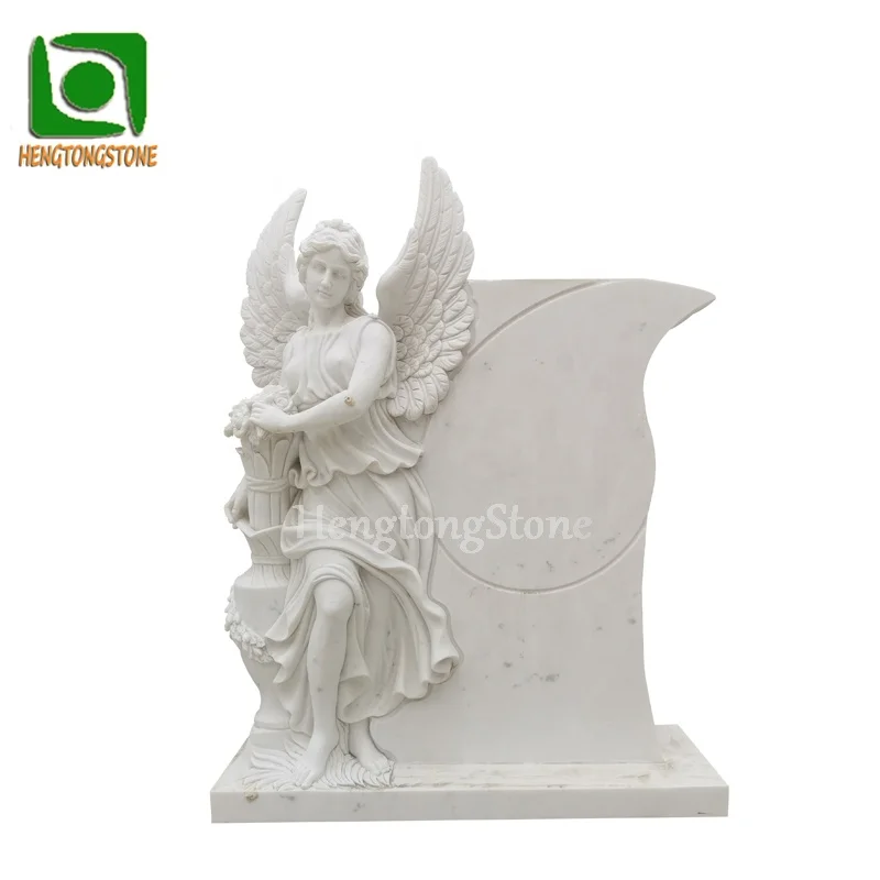 Cemetery White Marble Opening Wings Angel Tombstone Headstone