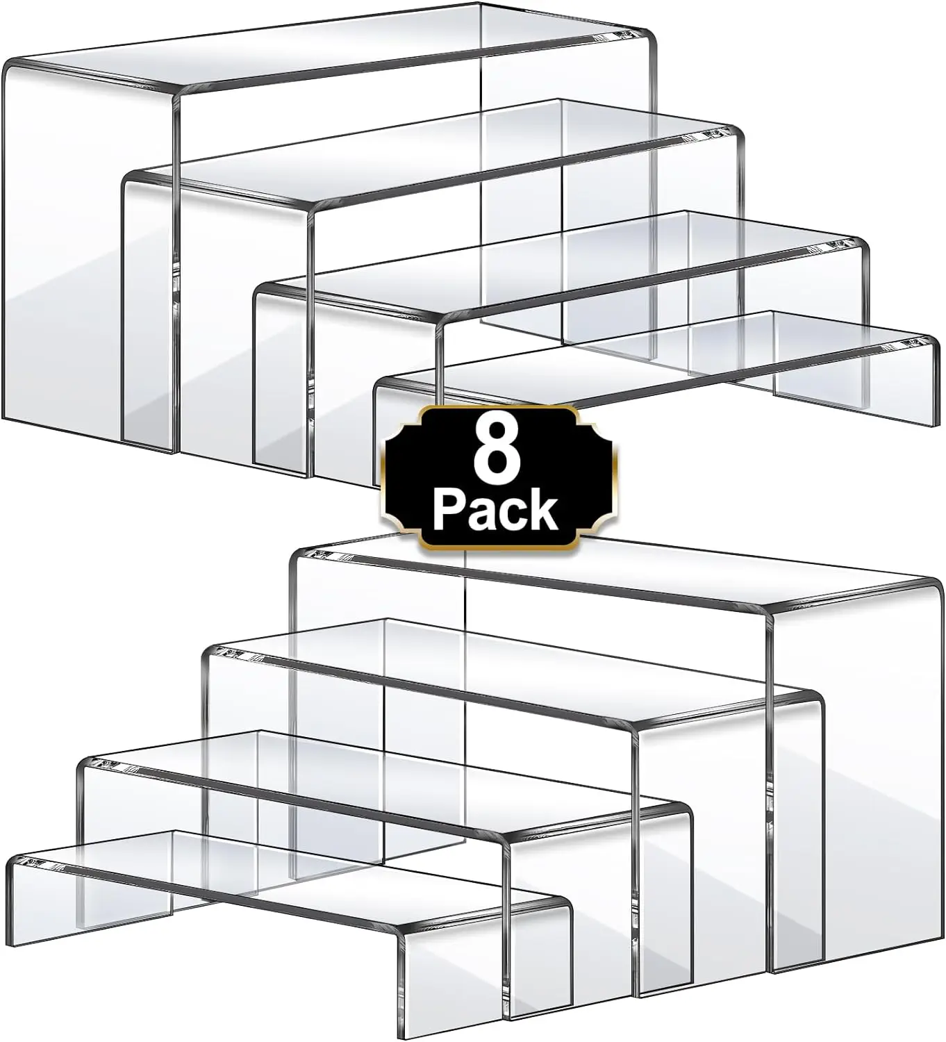 8 Pcs 2 Set Acrylic Display Set Rectangular Stands Shelf Clear Display Risers, Cake and Pop Shelves Retail Showcase(1-3-4-5IN)