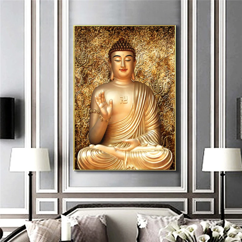 Gold Color Canvas Buddha Painting Printed Giclee Printing Home Decor Wall Art Painting no frame Canvas Prints