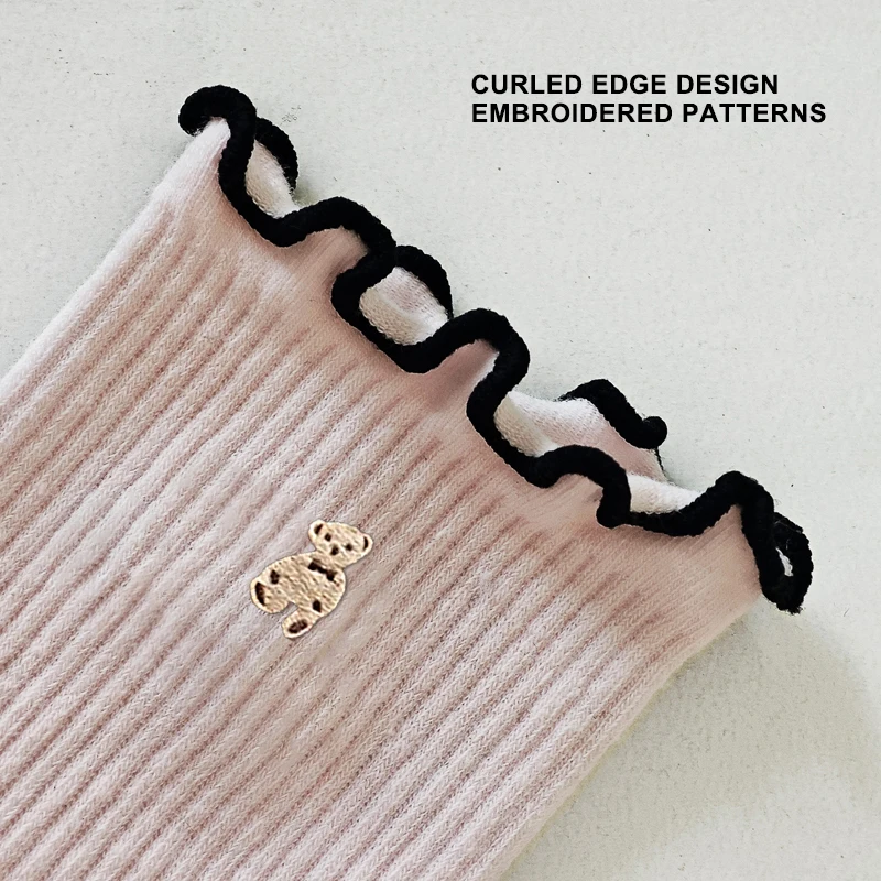 Hot Sale Comfortable Cotton Crew Casual Custom Womens Pink Girls Ruffle Socks