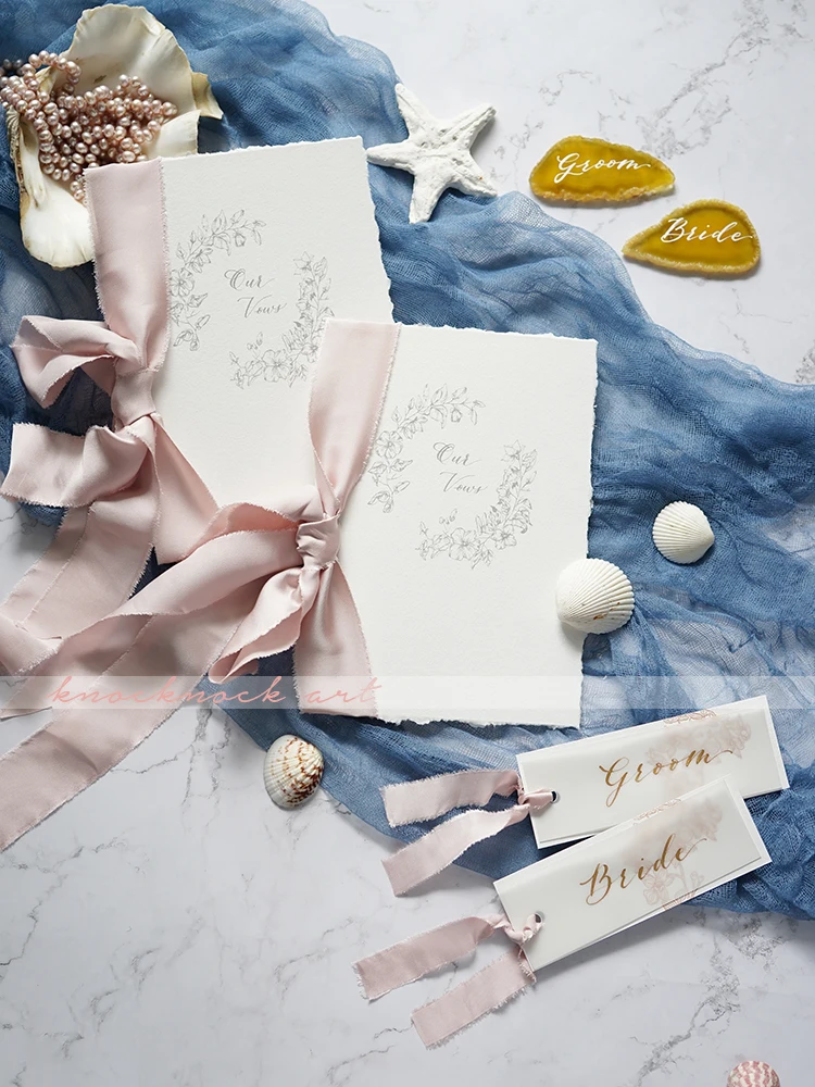 Western wedding pledge card original wedding vows card INS hand-painted Style  feather edge paper card