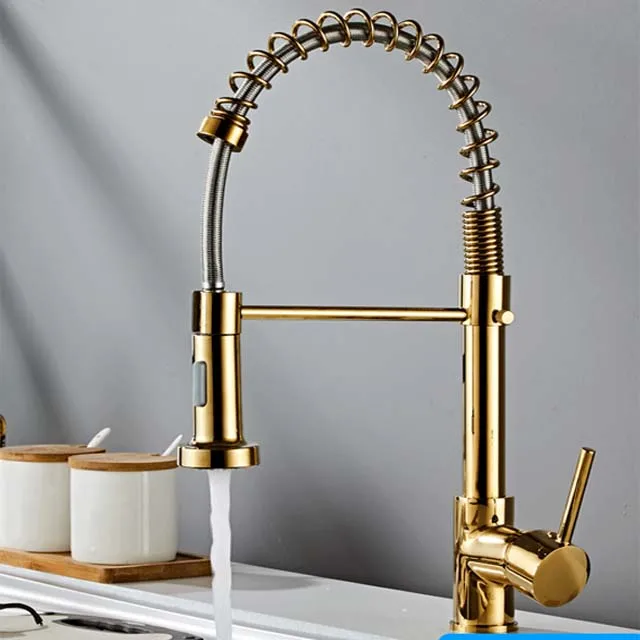 Pull out faucet pure copper single handle gold kitchen sink faucet single hole luxury brass drawing faucet