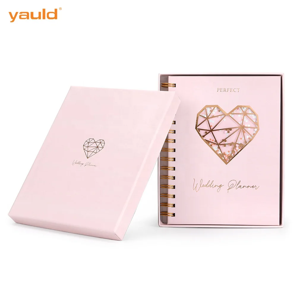 
2021 New Arrivals Custom Luxury Gold Foil Pink A5 Spiral Journal Paper Notebooks Diary Wedding Planner for Women 